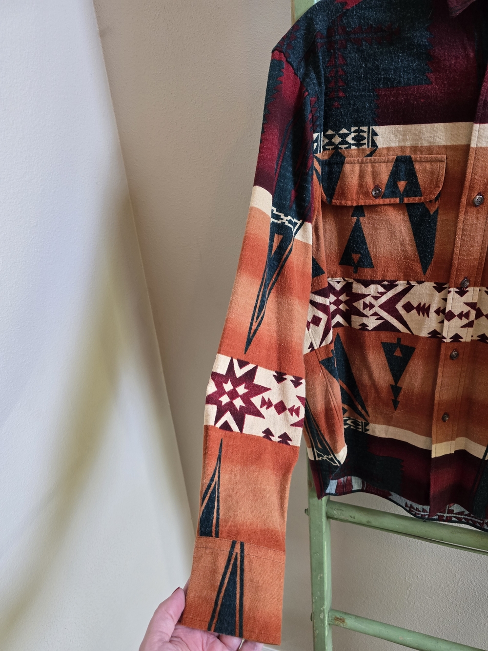 Vintage Ralph Lauren Aztec Flannel Button-Down Shirt, 90s, Sz M - Picture 3 of 8